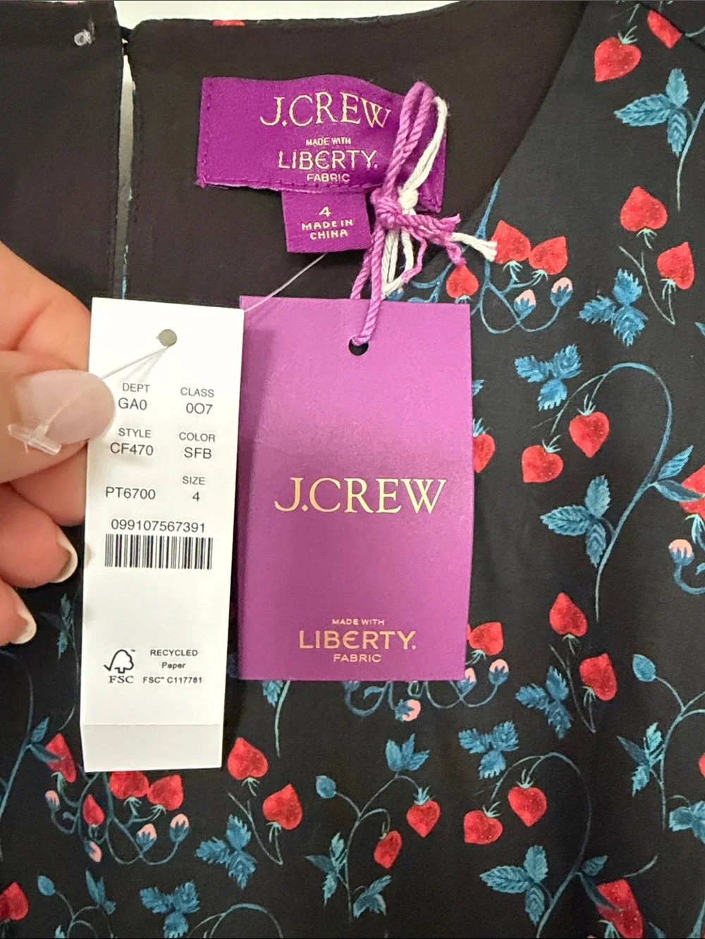 J. Crew Black Floral Smocked-Waist Long Sleeve Blouse with Liberty Print